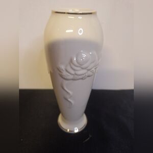Lenox White Ceramic Vase with Raised Floral Motif and Gold Trim 6" Tall